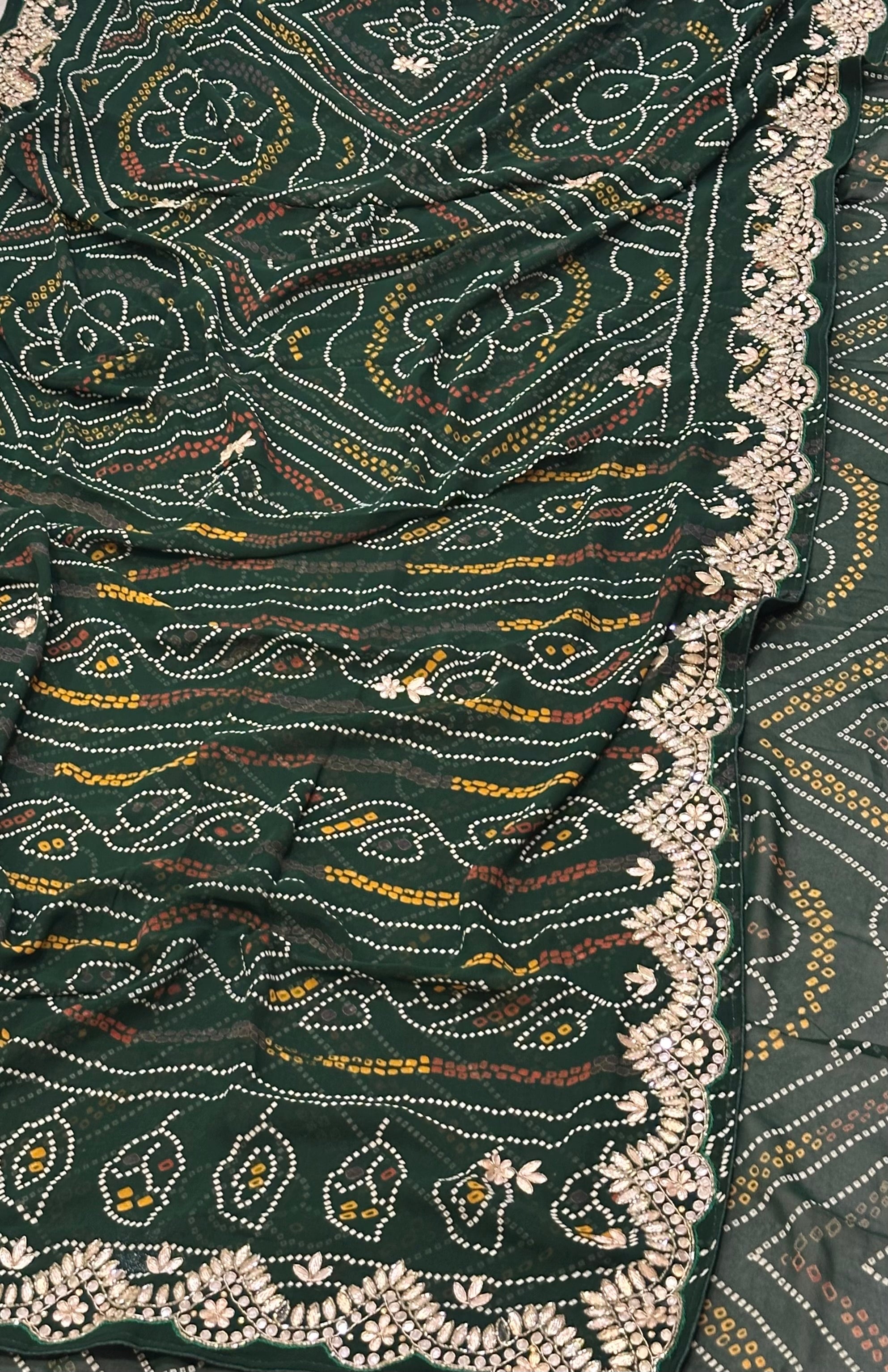 👑 Rajwadi Bandhej Saree with Gotapatti Detailing👑