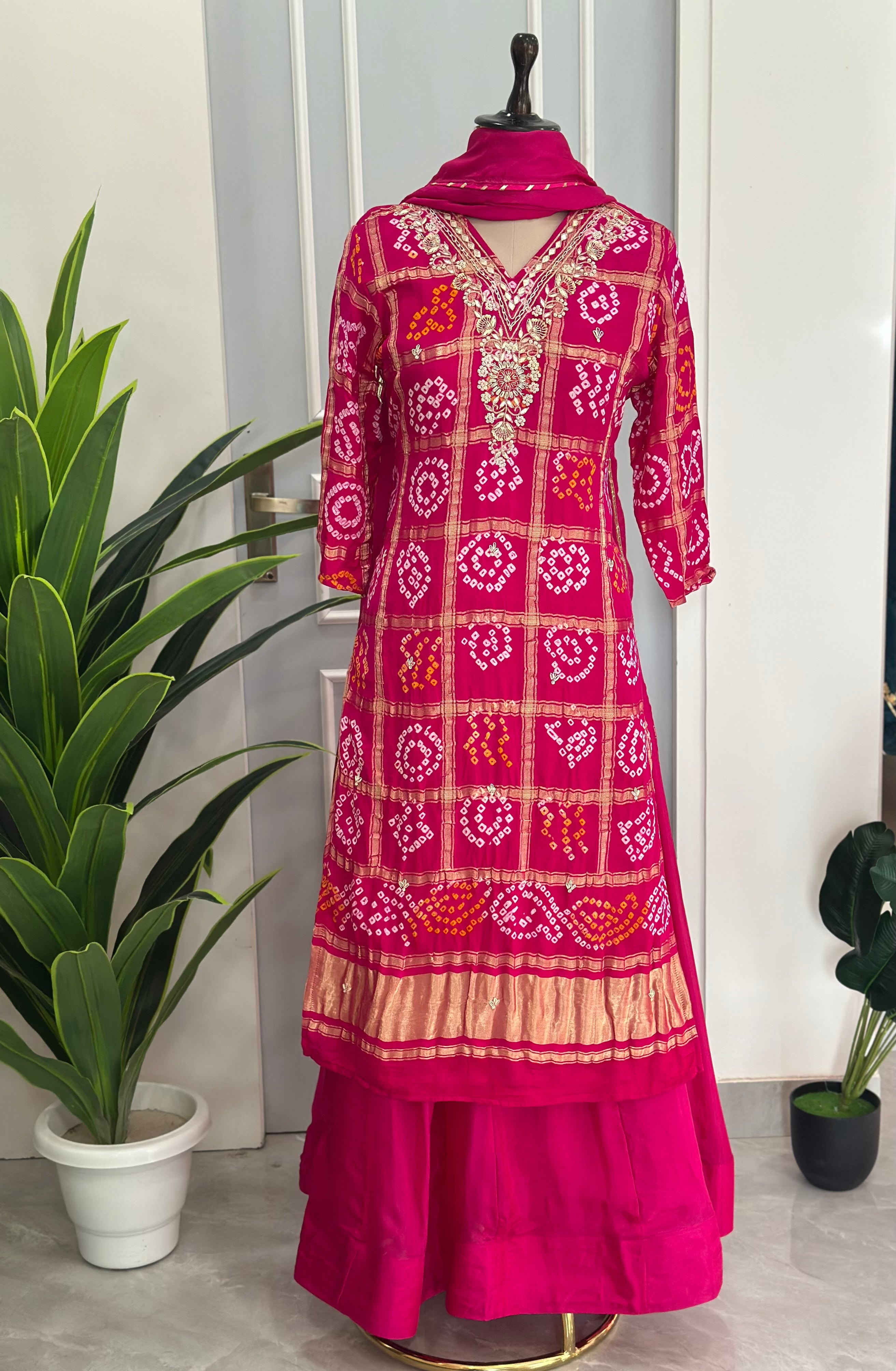 Premium gajji silk hand work skirt set