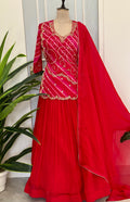 Traditional Rani Pink Handwork Gown with Dupatta