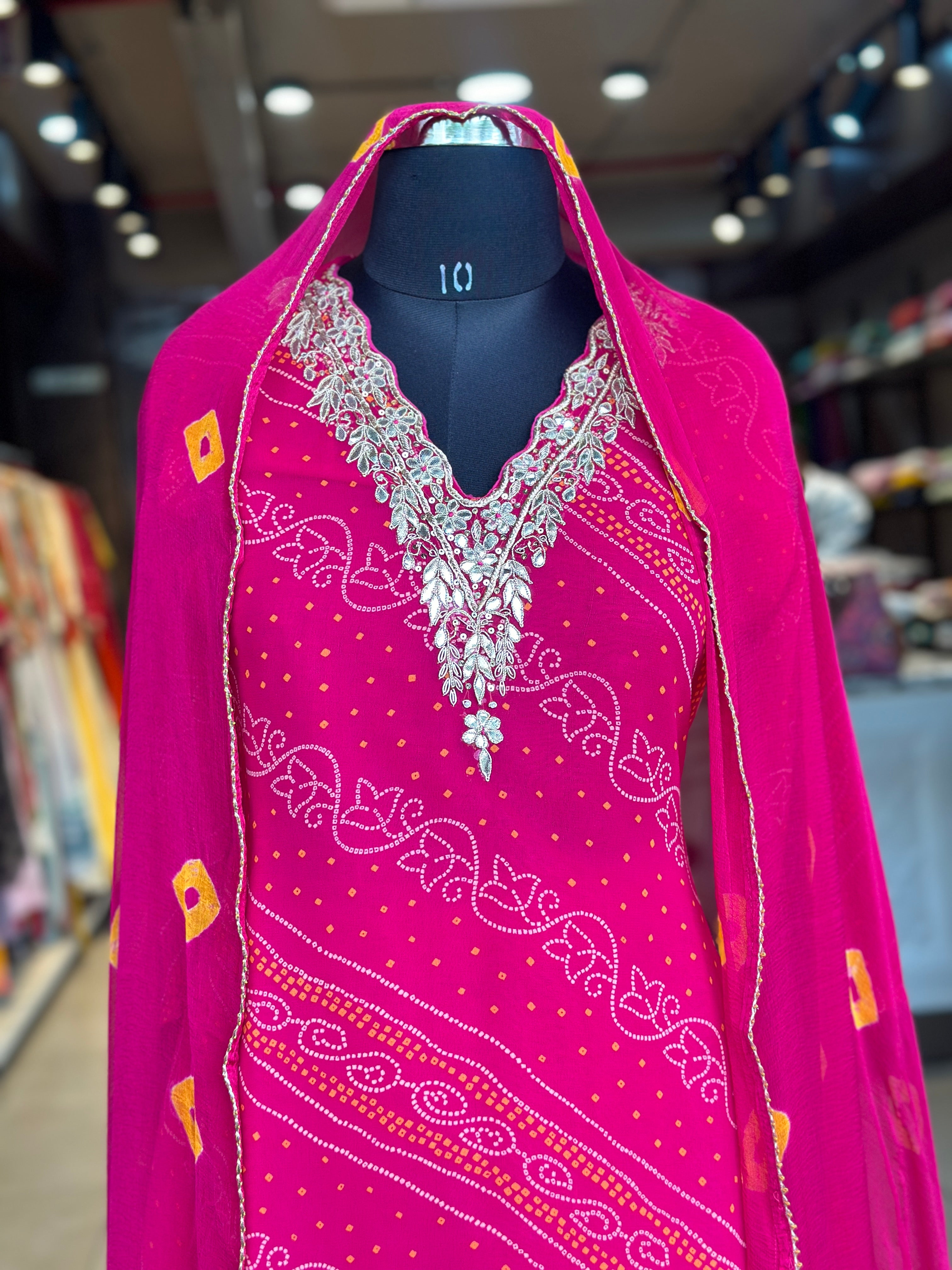 ZARDOSI HANDWORK BHANDEJ SUIT SET