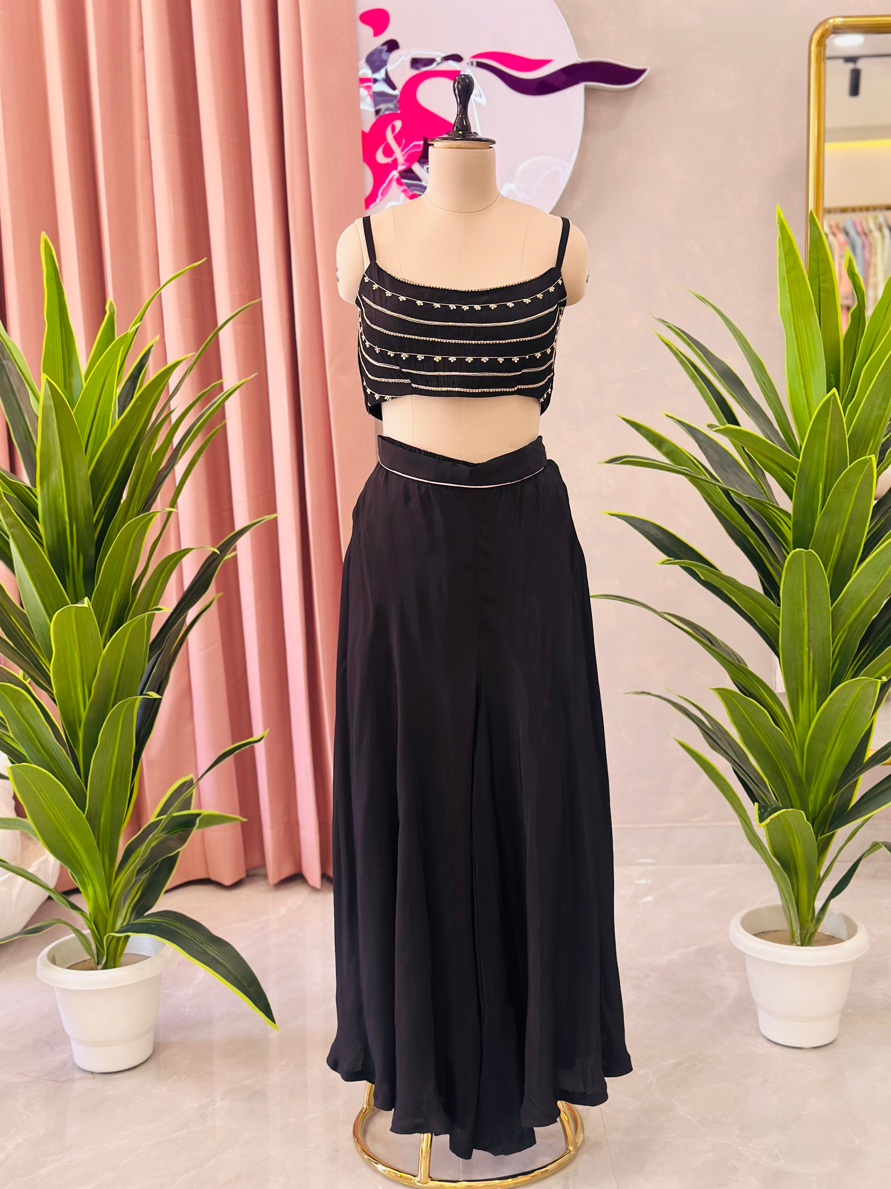 Black Handworked Three-Piece Indo-Western Set