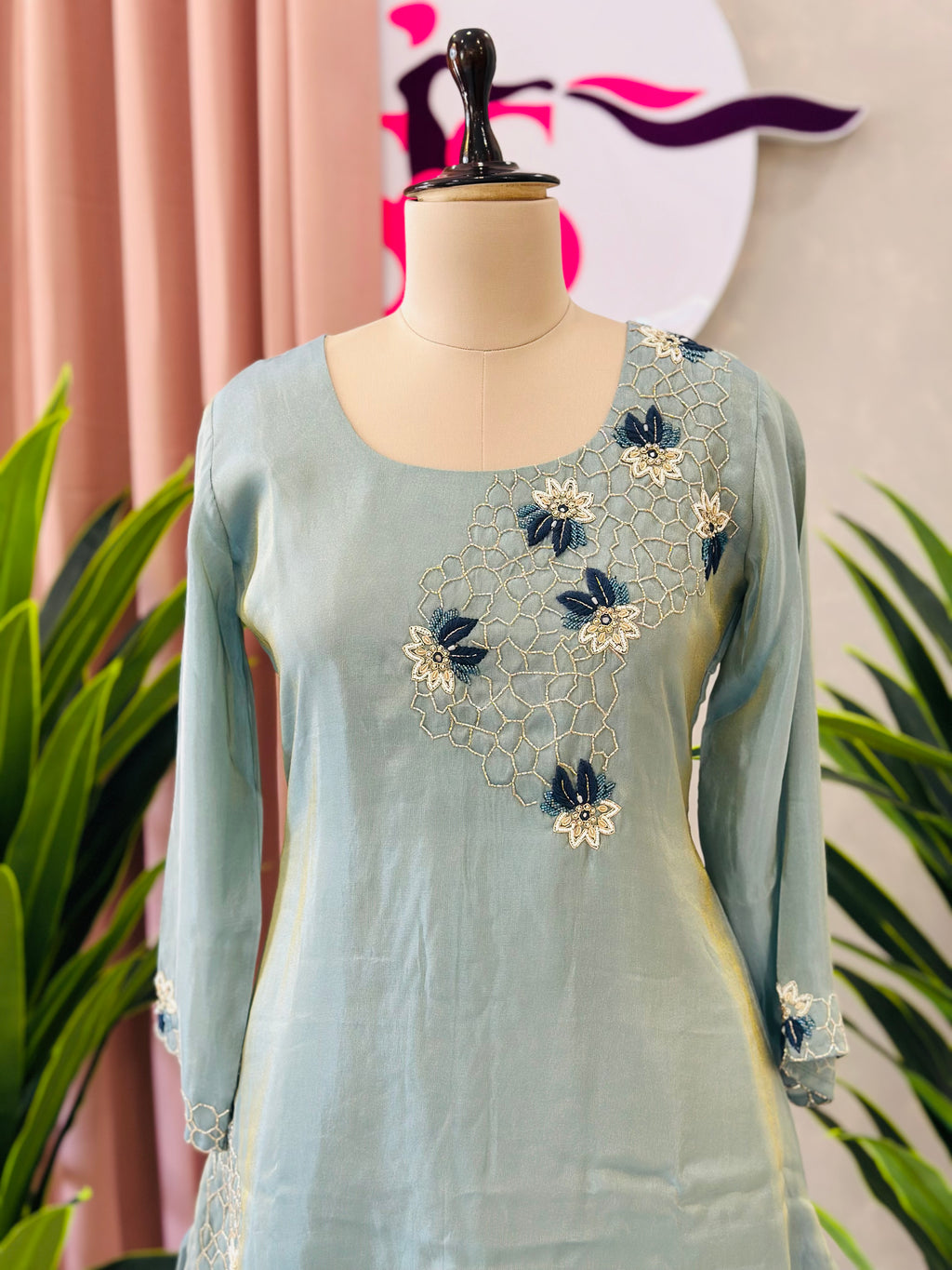 Elegant Floral Handwork Kurta Palazzo Co-ord Set