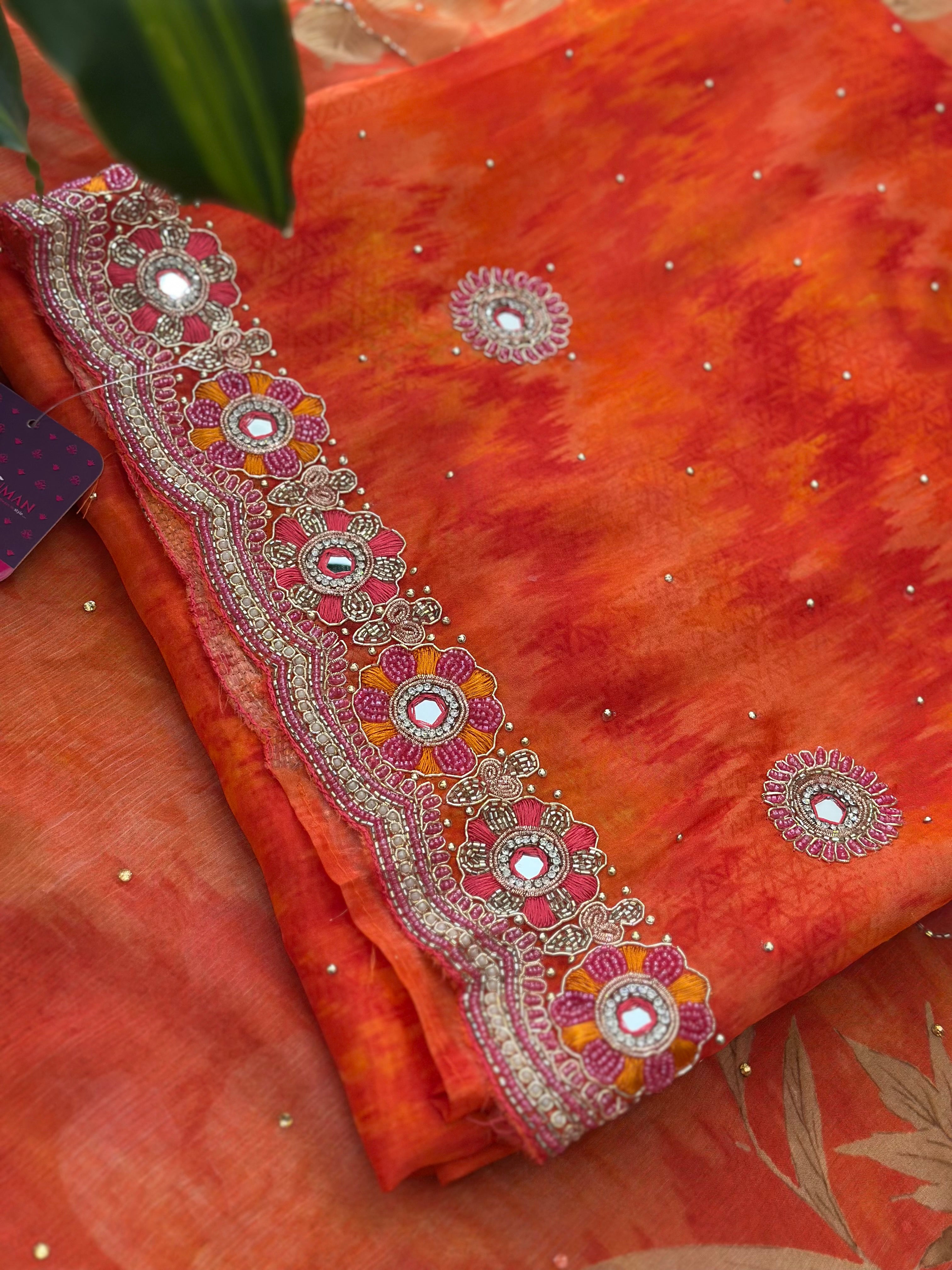 Pure Organza Handwork Suit Set (Unstitched)