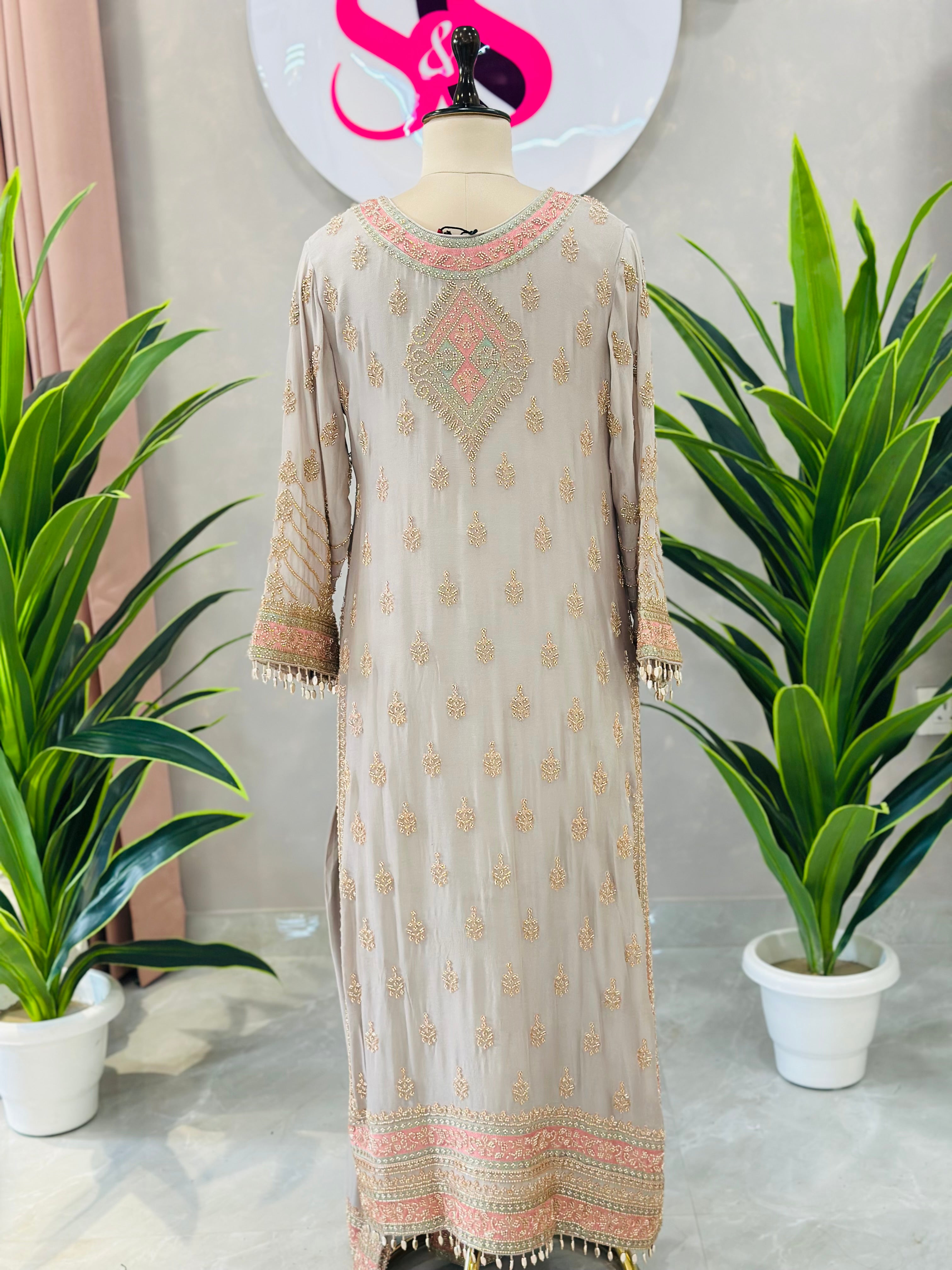 Elegant Grey Handwork Kurta Set