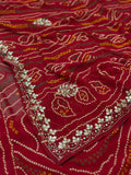 🌹✨Rani Bandhej Saree With Floral Gota Patti Handwork ✨🌹