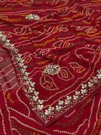 🌹✨Rani Bandhej Saree With Floral Gota Patti Handwork ✨🌹