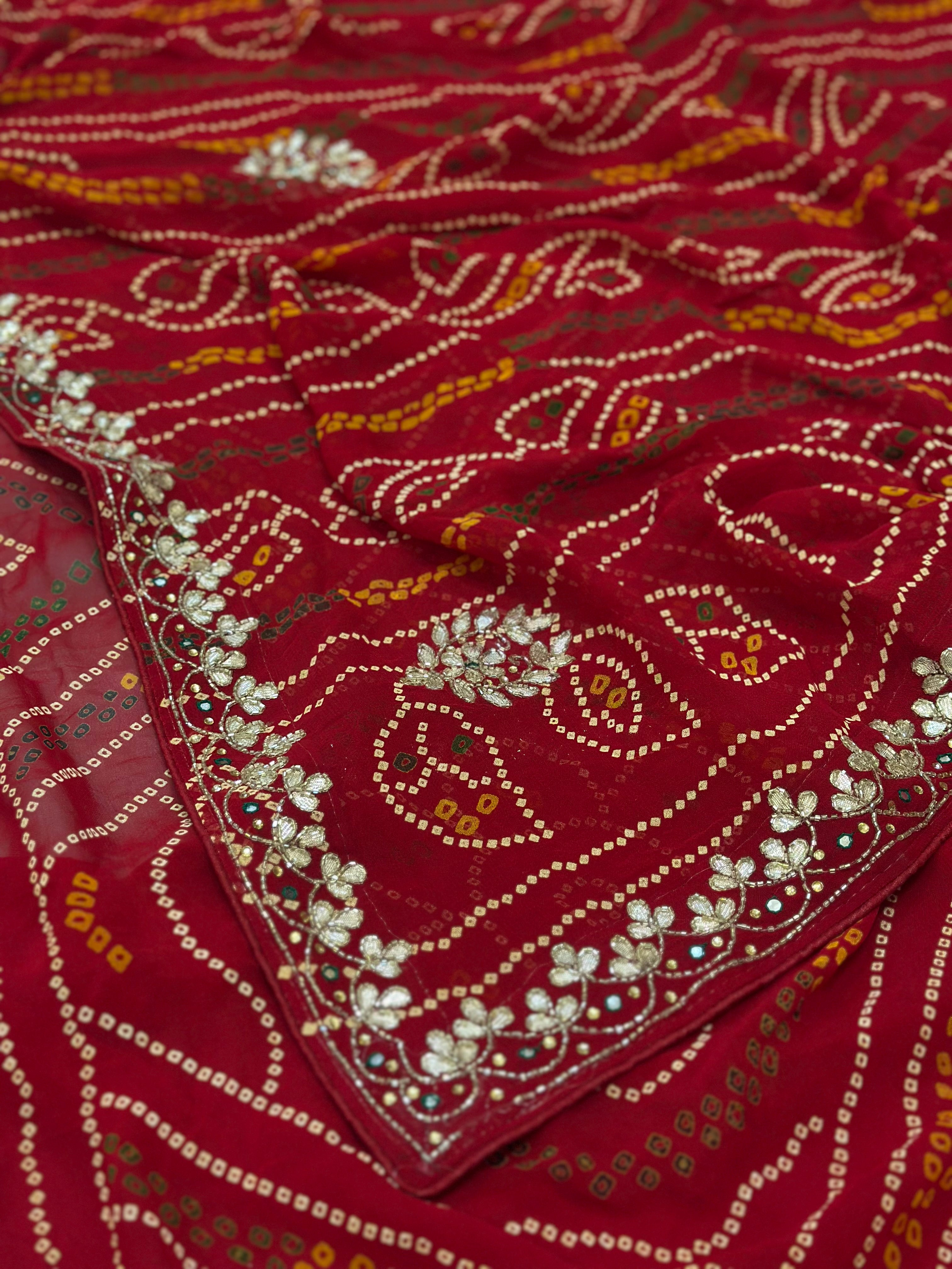 🌹✨Rani Bandhej Saree With Floral Gota Patti Handwork ✨🌹