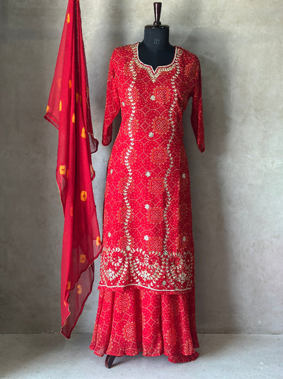 Bhandej Kurta Set With Flared Plazo