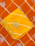 Traditional Leheriya Saree with Floral Handwork Detailing