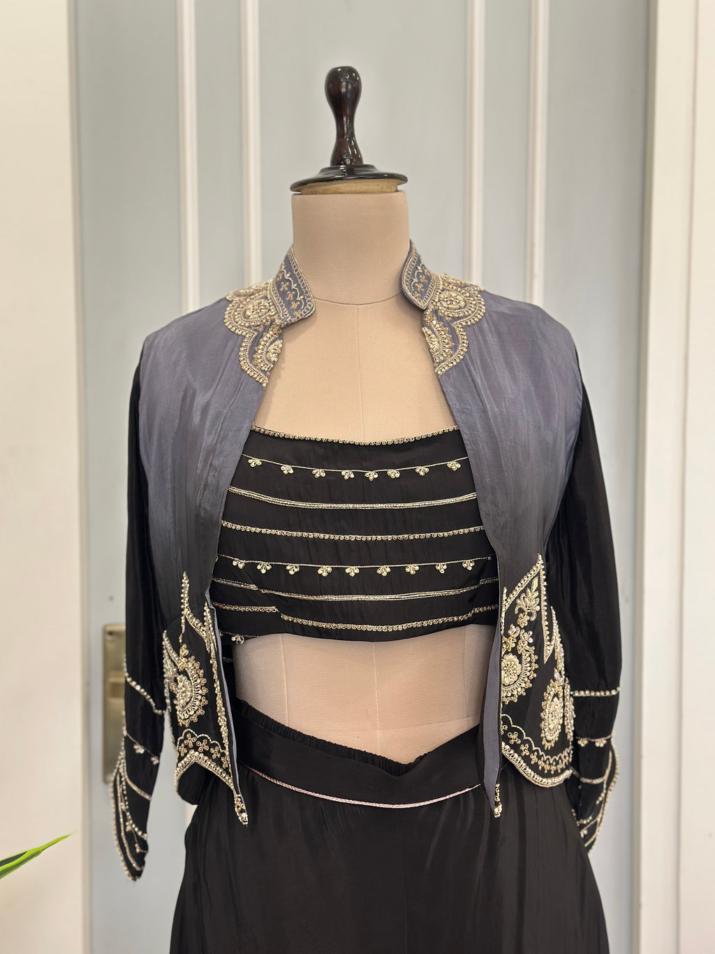 Black Handworked Three-Piece Indo-Western Set