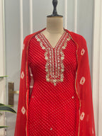 🌸Elegant Leheriya Handwork Kurta Pant Dupatta Set🌸
