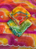 Dreamy Rainbow Georgette Saree with Handwork Detailing
