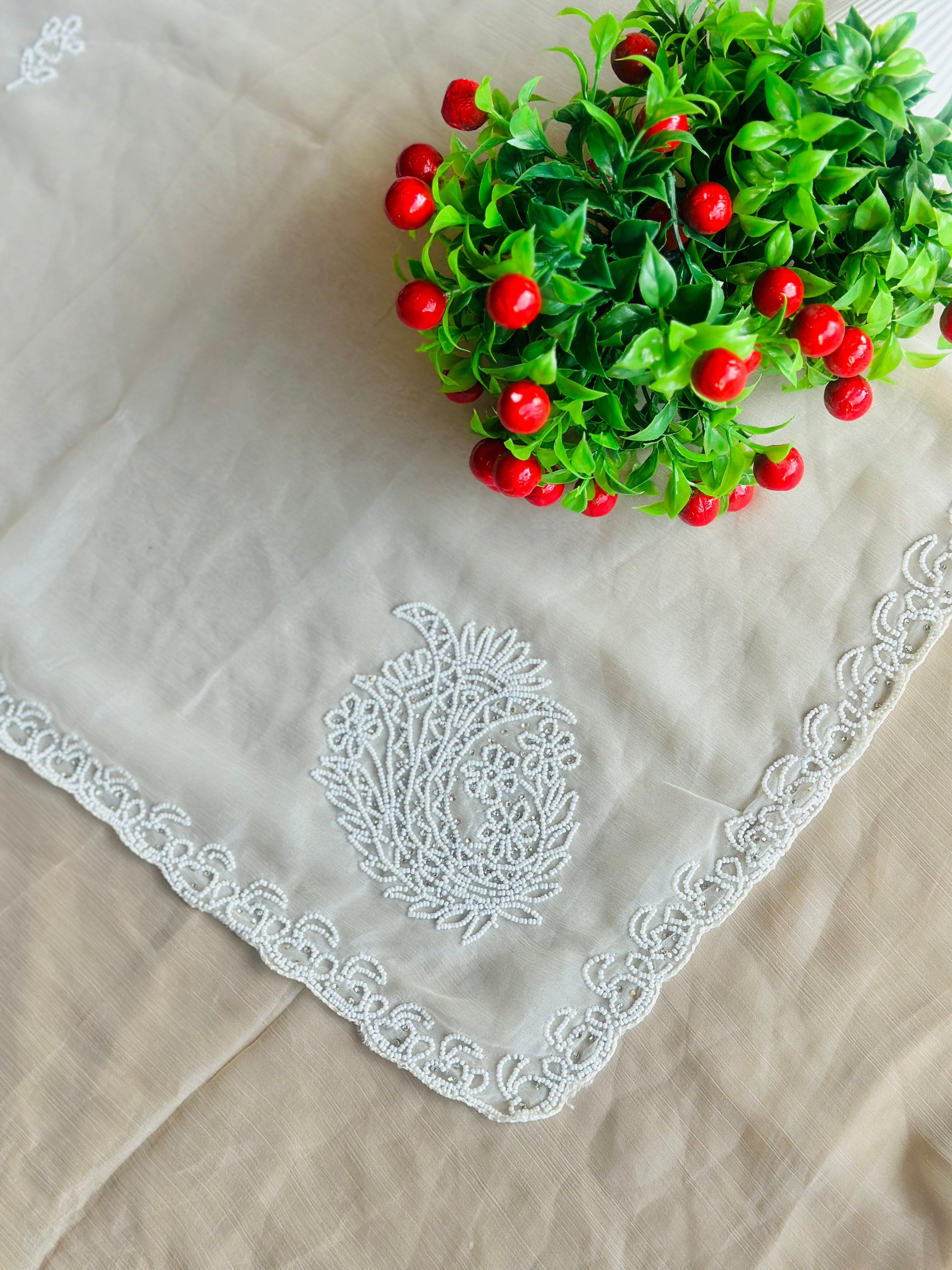 BEAUTIFUL PEARLS HANDWORK CHIFFON SAREE