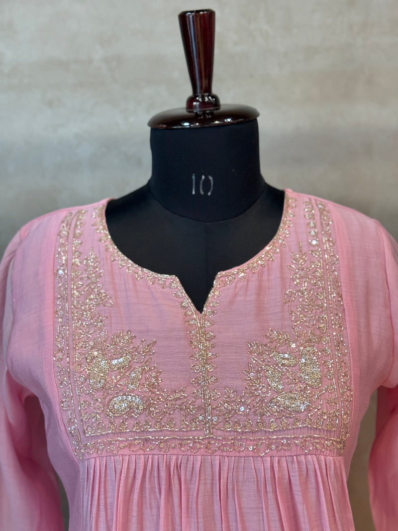 Beautiful Anarkali In Pure Mal Chanderi With Handwork