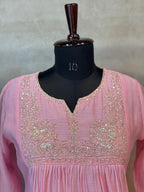 Beautiful Anarkali In Pure Mal Chanderi With Handwork