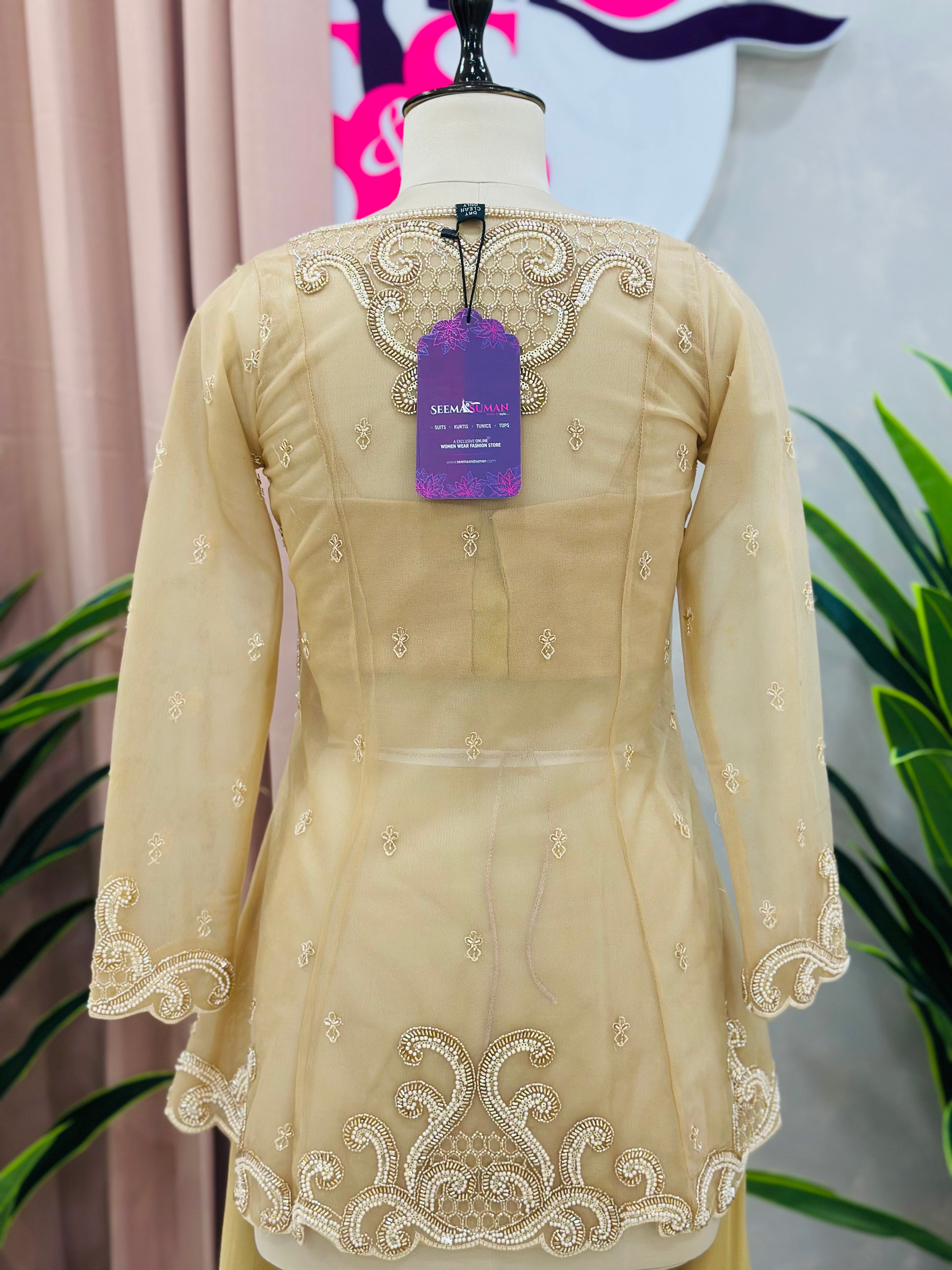 Soft Gold Designer Kurta with Flared Sharara