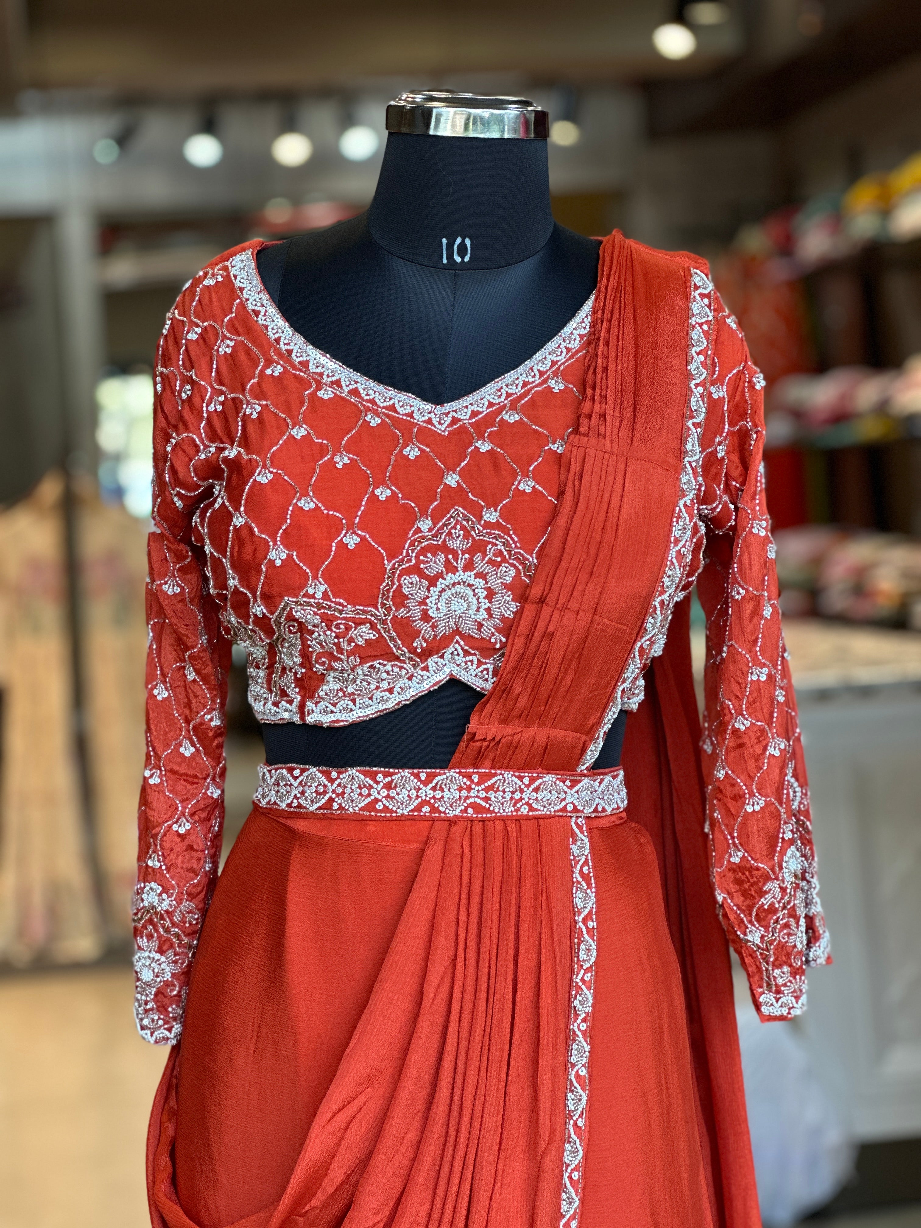 PRE DRAPPED HEAVY HANDWORK SAREE