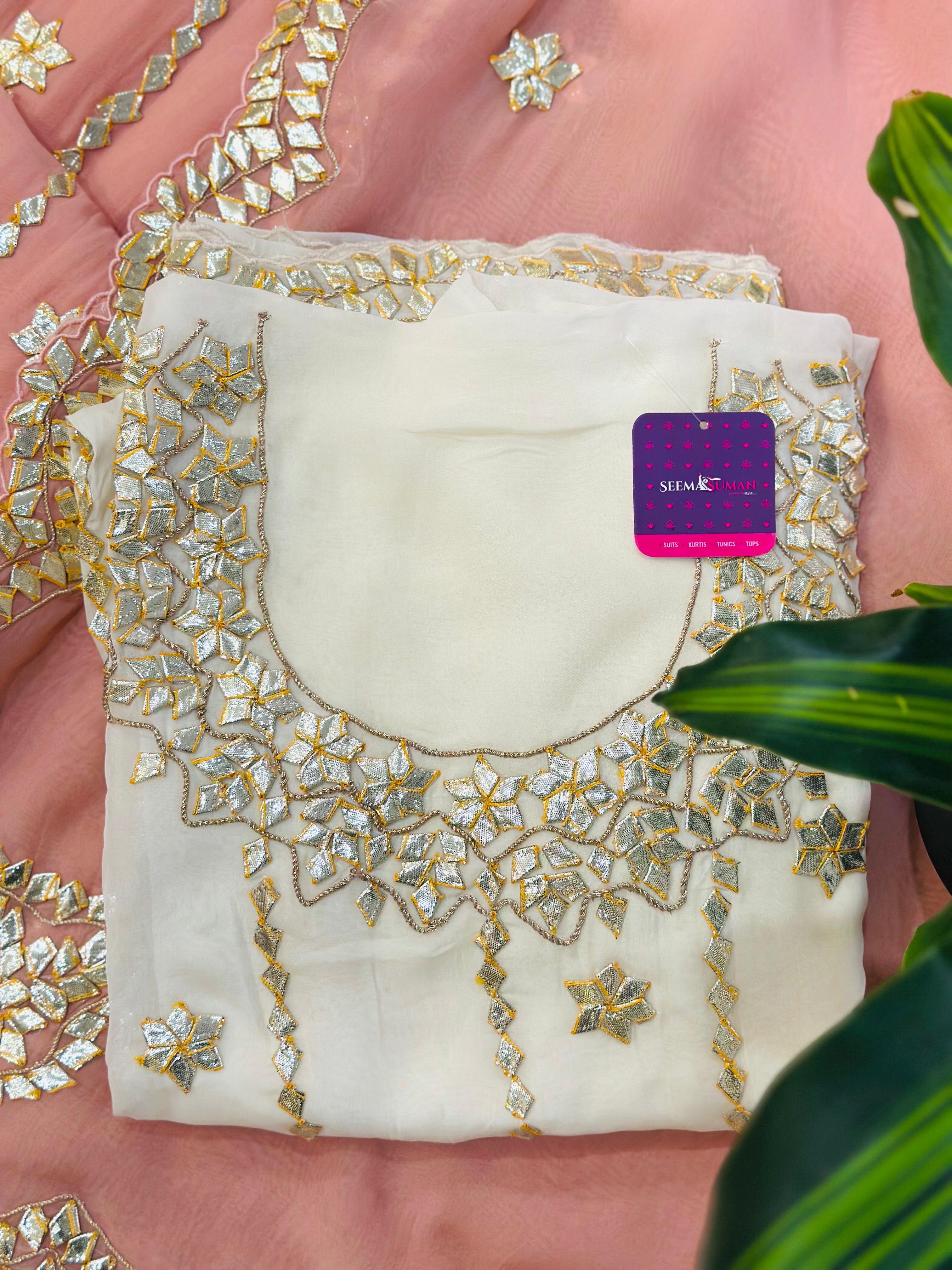 Premium Gota Handwork Unstitched Suit Set