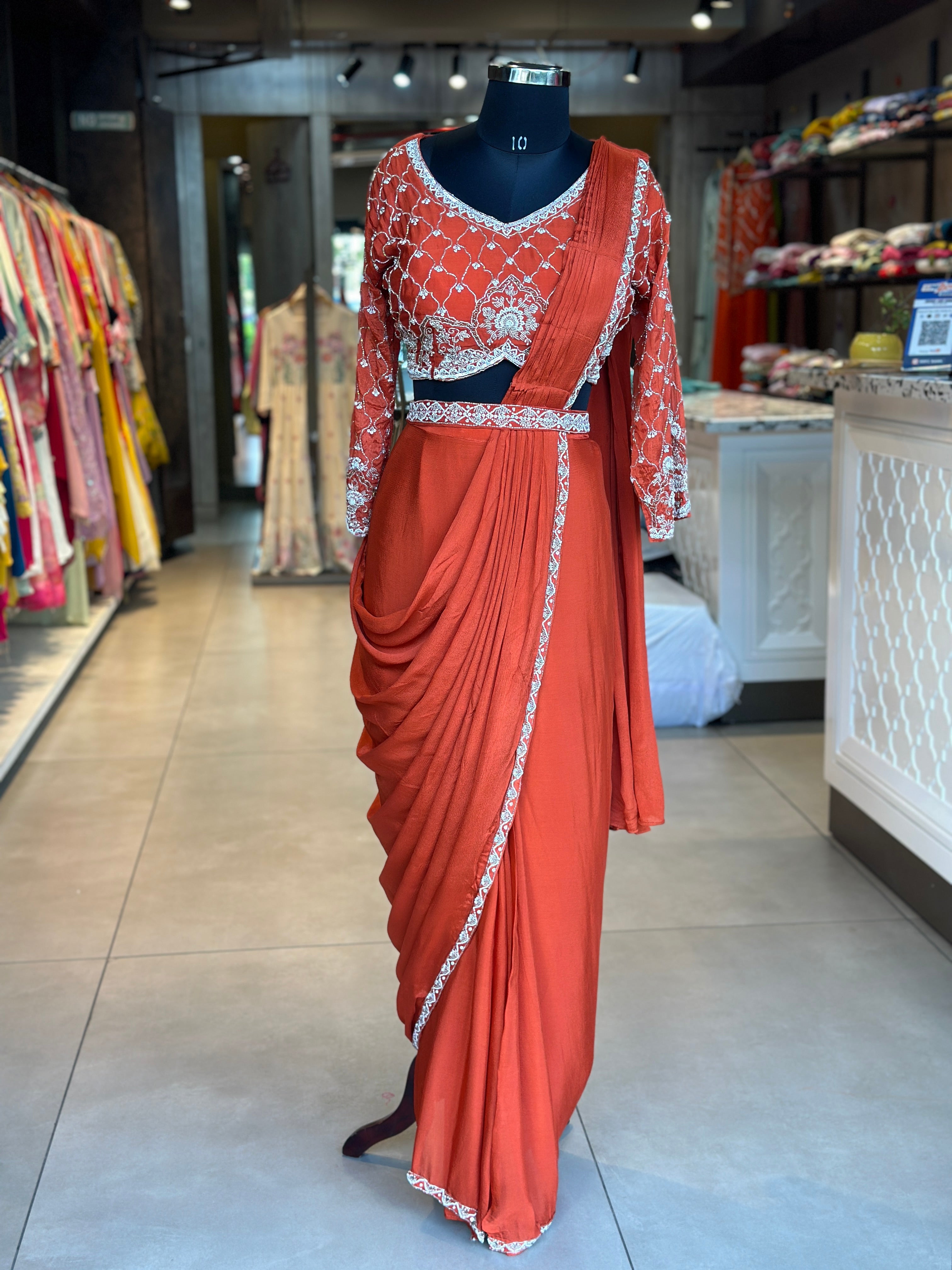 PRE DRAPPED HEAVY HANDWORK SAREE