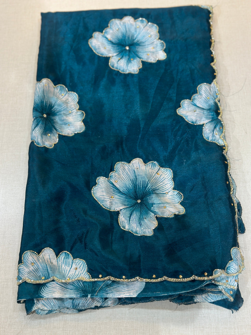 PURE CHINON FLORAL HANDWORK SAREE