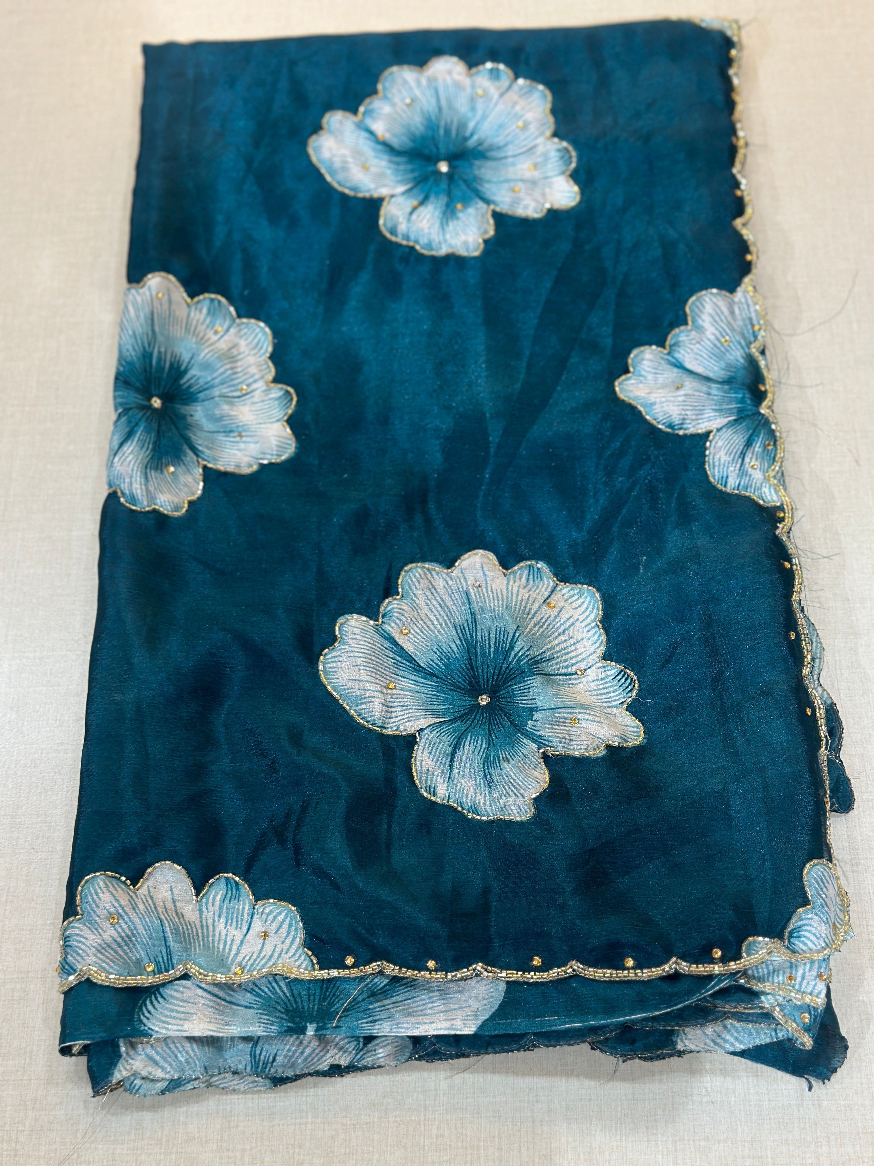 PURE CHINON FLORAL HANDWORK SAREE