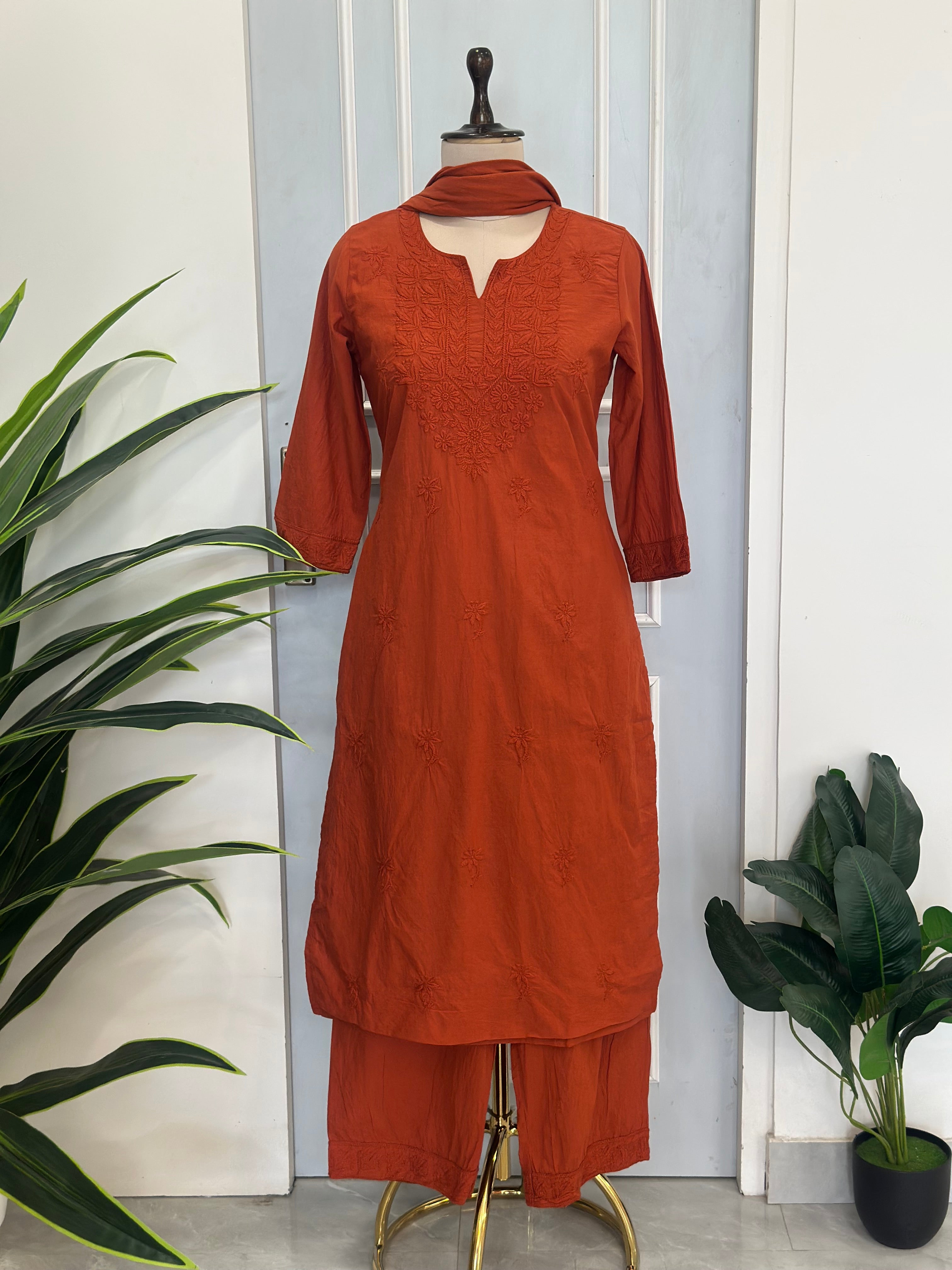 Elegant Cotton Embroidered Kurta Set with Dupatta