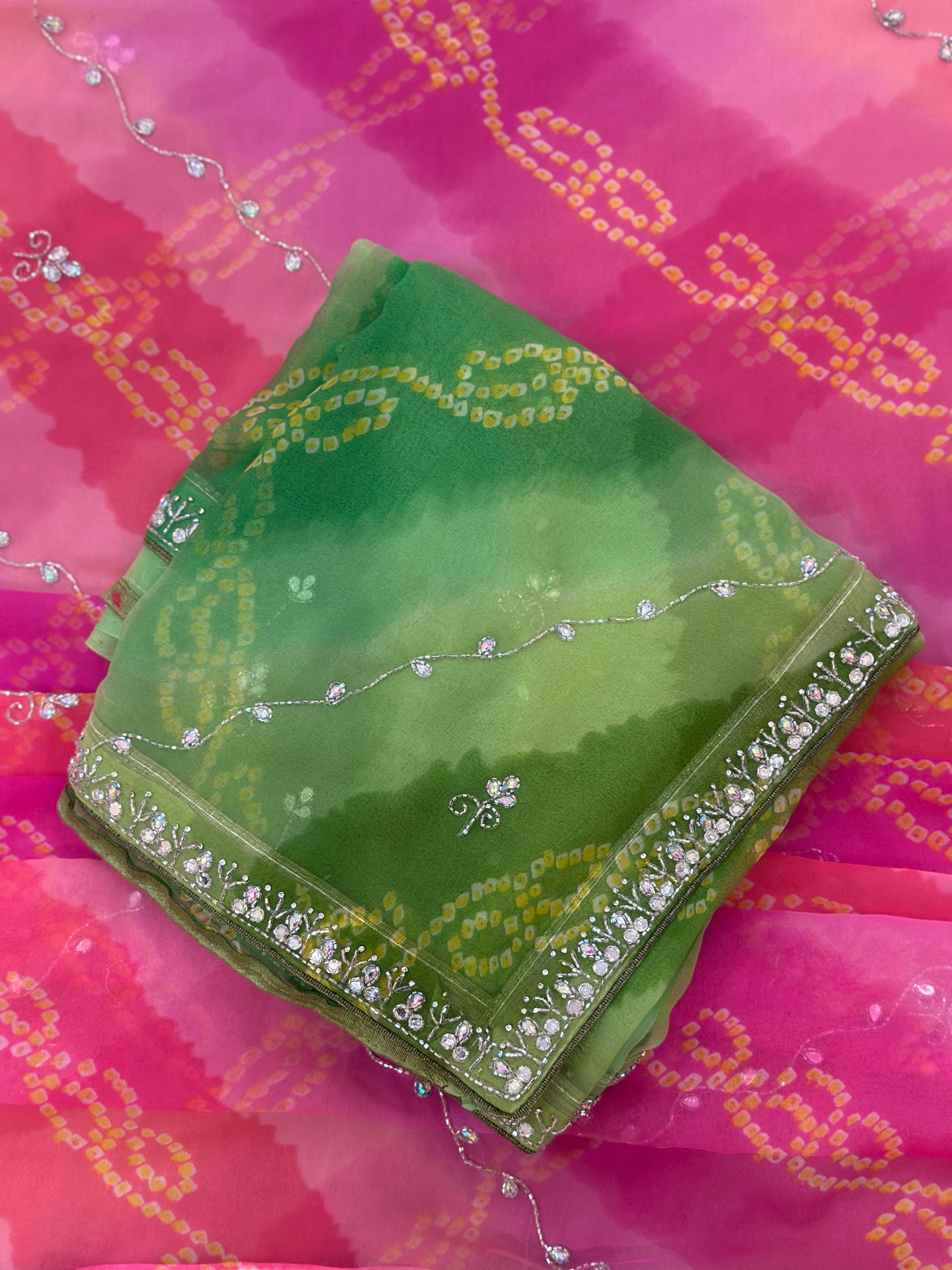 Rangriti Bandhani Georgette Saree with Stone Work Border