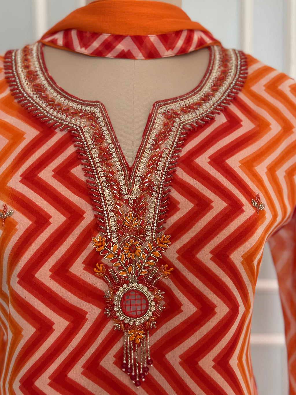 Sunset Leheriya Handwork Kurta Set
