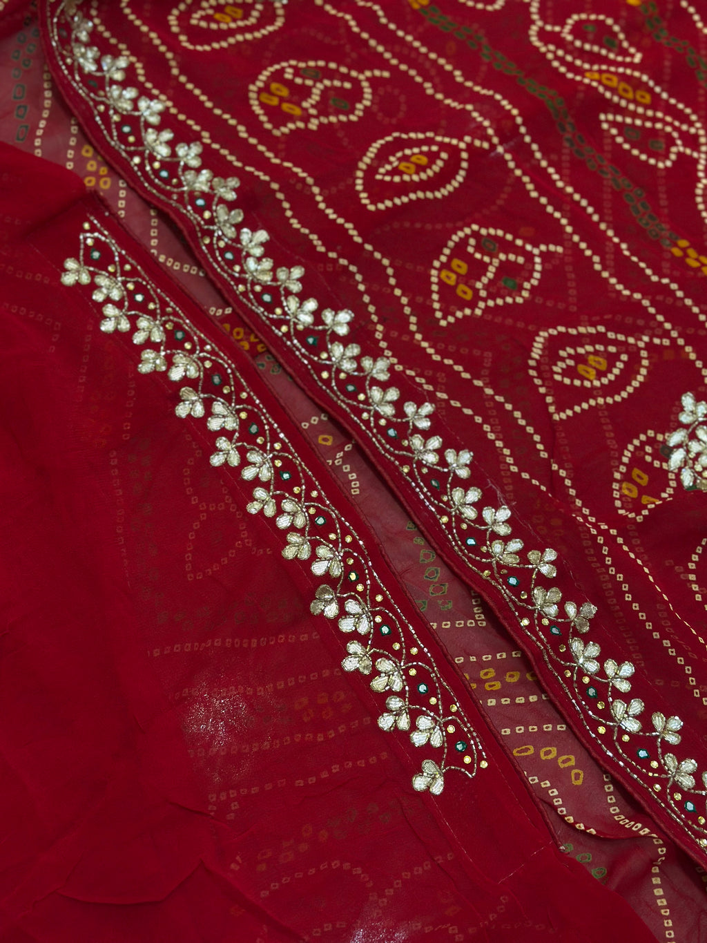 🌹✨Rani Bandhej Saree With Floral Gota Patti Handwork ✨🌹