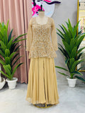 Soft Gold Designer Kurta with Flared Sharara