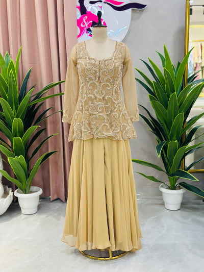 Soft Gold Designer Kurta with Flared Sharara