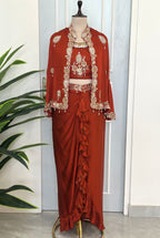 Rust Royale Handwork Cape & Drape Skirt Set