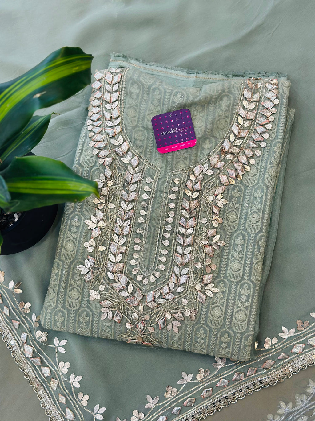 Classic Gota Patti Handwork Unstitched Suit Set