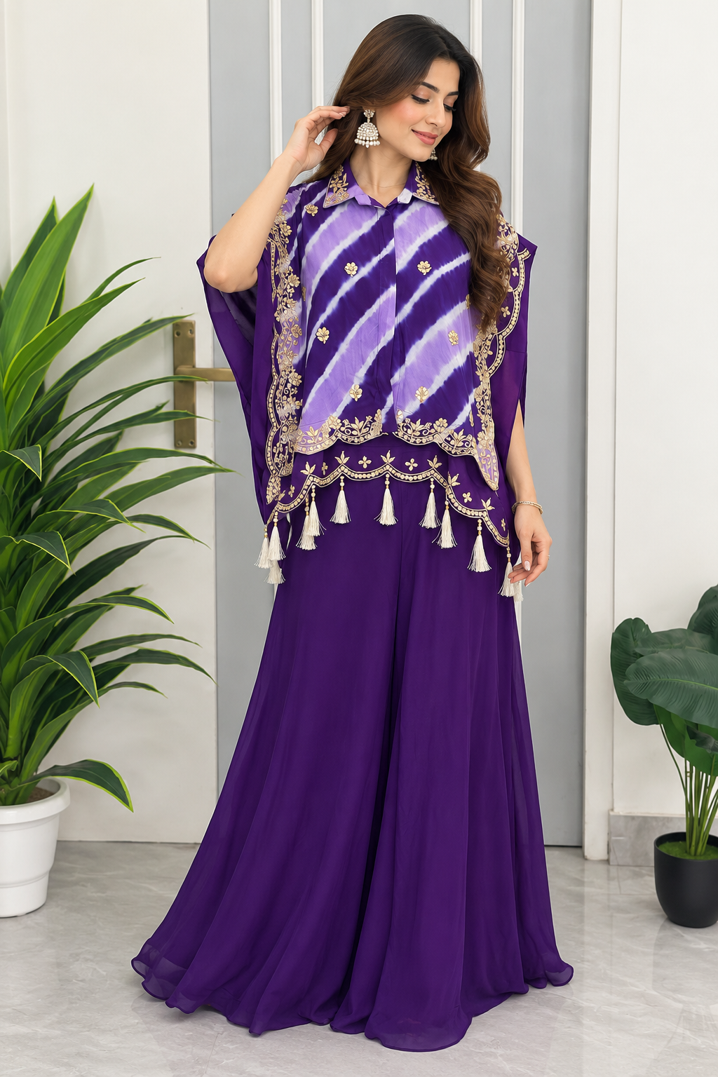 ✨ Designer Leheriya Handwork Cape Palazzo Co-Ord Set✨