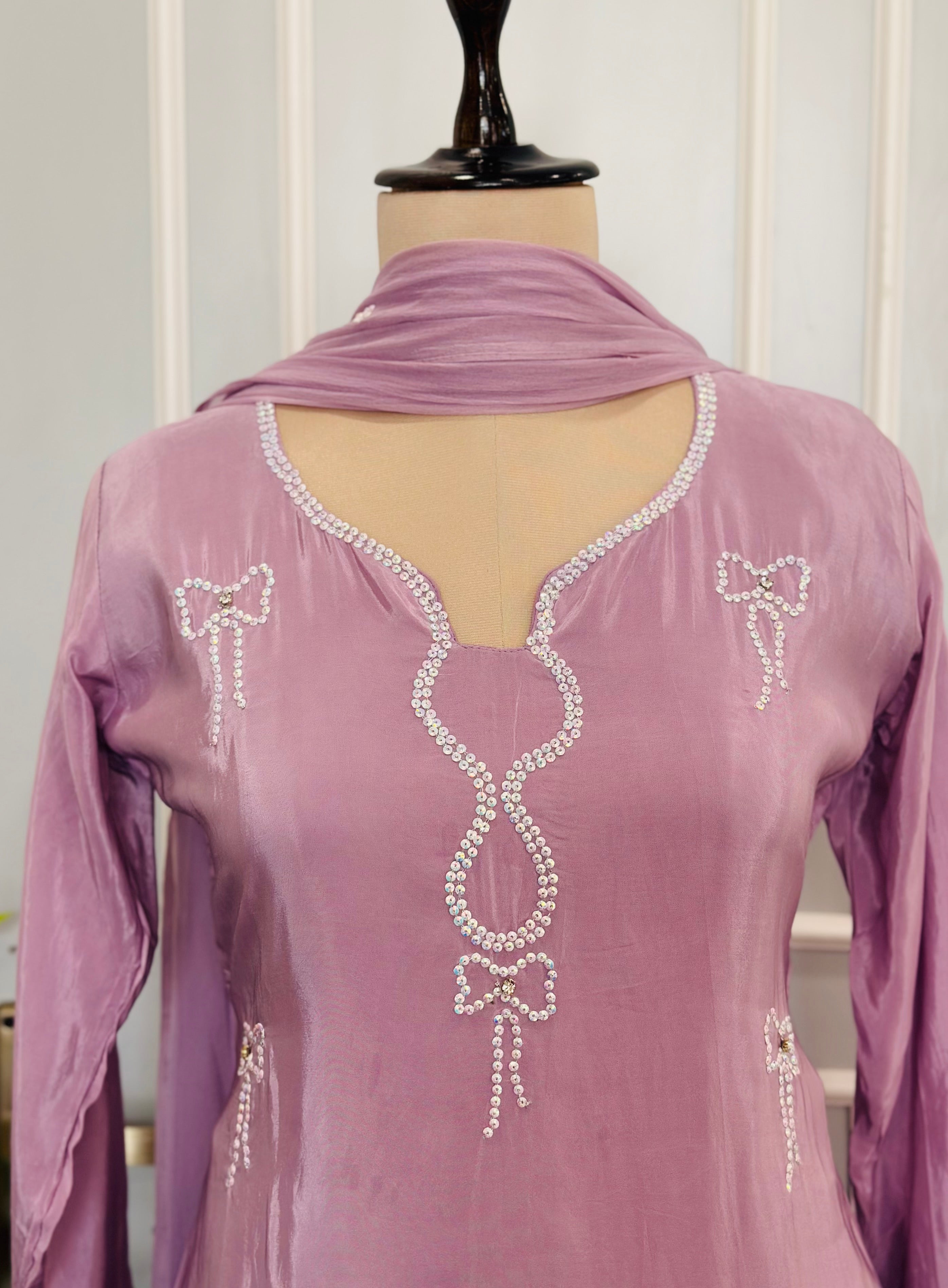 Beautiful Bow Handwork Farshi Kurta Set