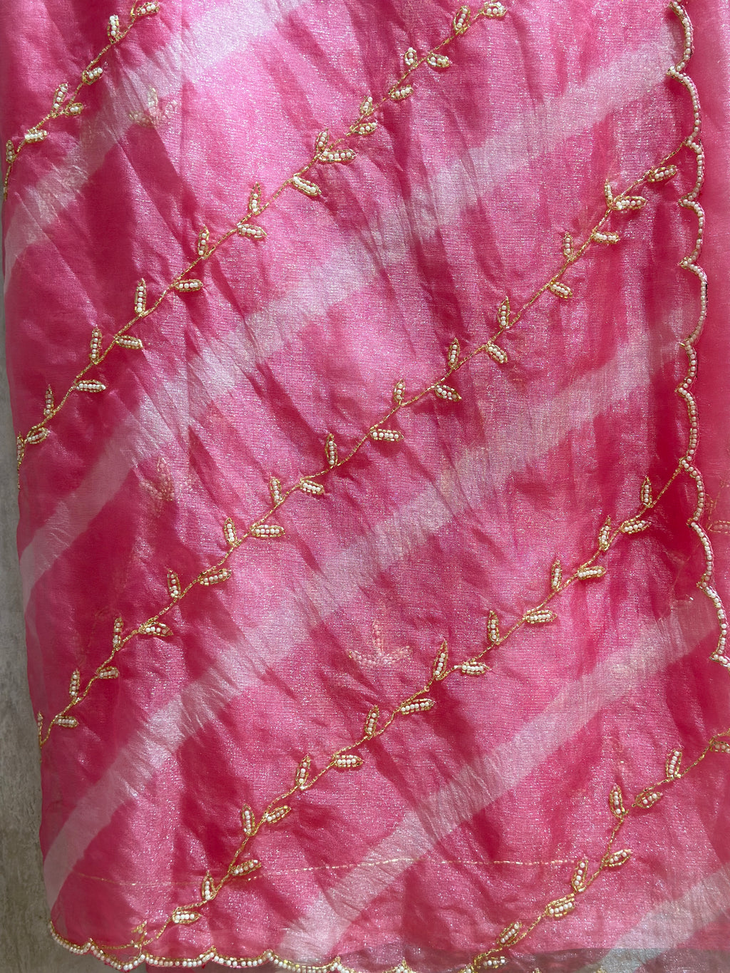 PURE SOFT ZARI TISSUE LAHRIYA HANDWORK SAREE