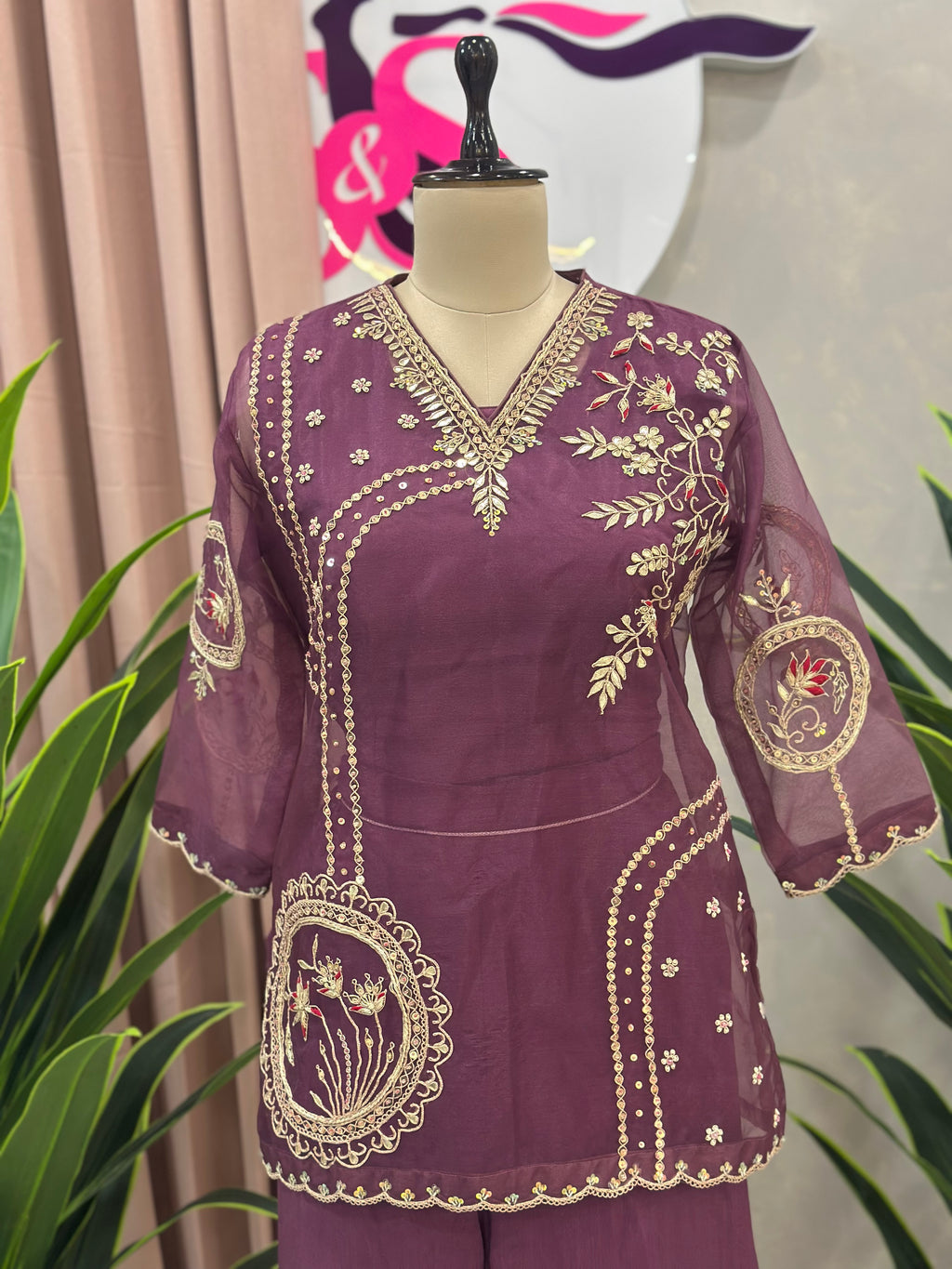 Designer Handwork Peplum Suit with Flowy Palazzo Pants