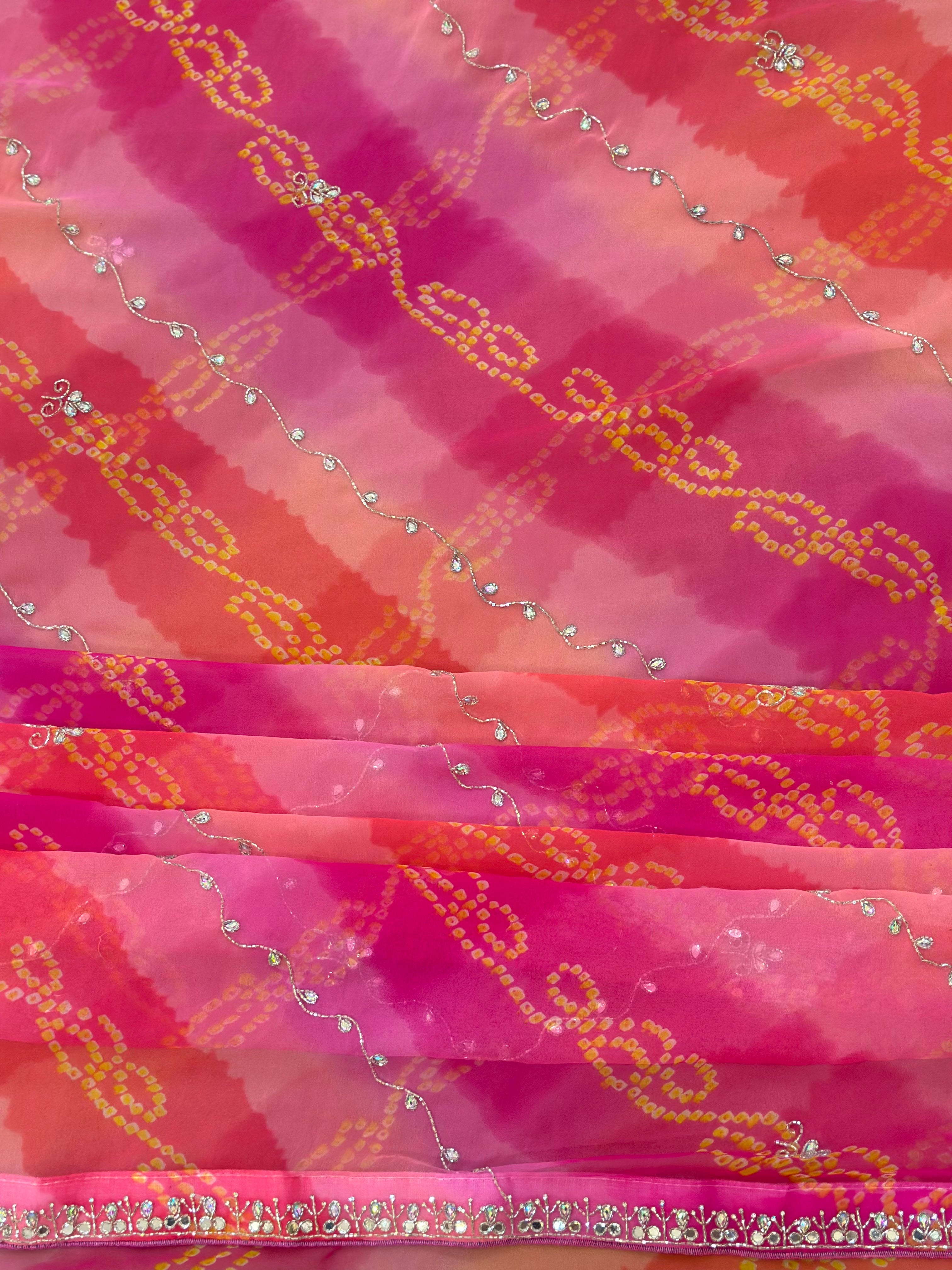 Rangriti Bandhani Georgette Saree with Stone Work Border