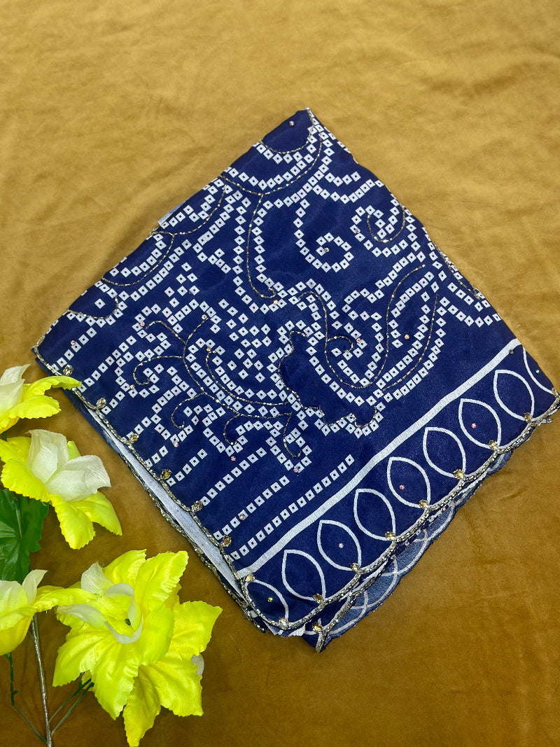 Bhandej handwork saree