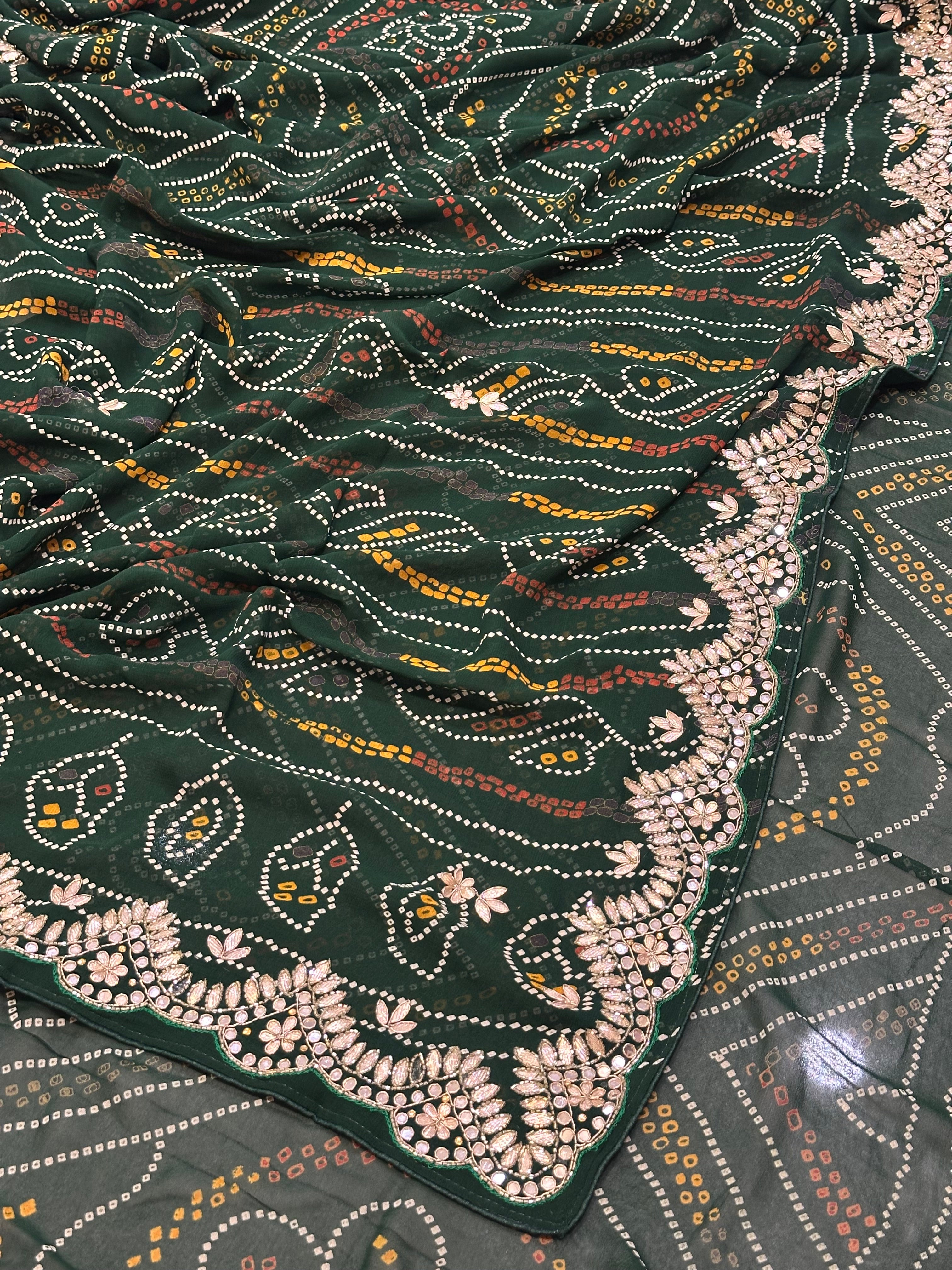 👑 Rajwadi Bandhej Saree with Gotapatti Detailing👑
