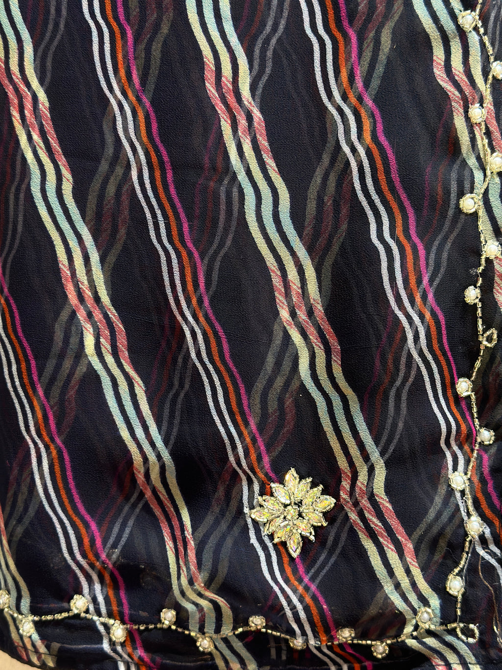 PURE CHIFFON HANDWORK LAHARIYA SAREE