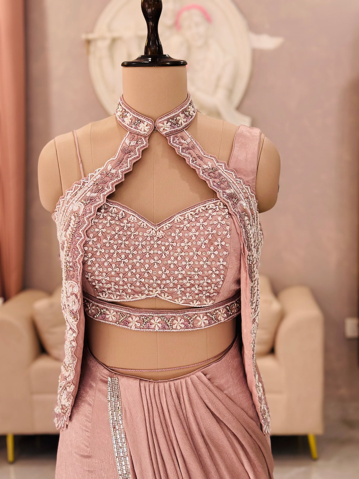 Designer Choker Neck Drape Saree
