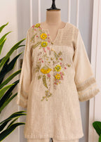 Beautiful Floral Handwork Jute Co-ord Set