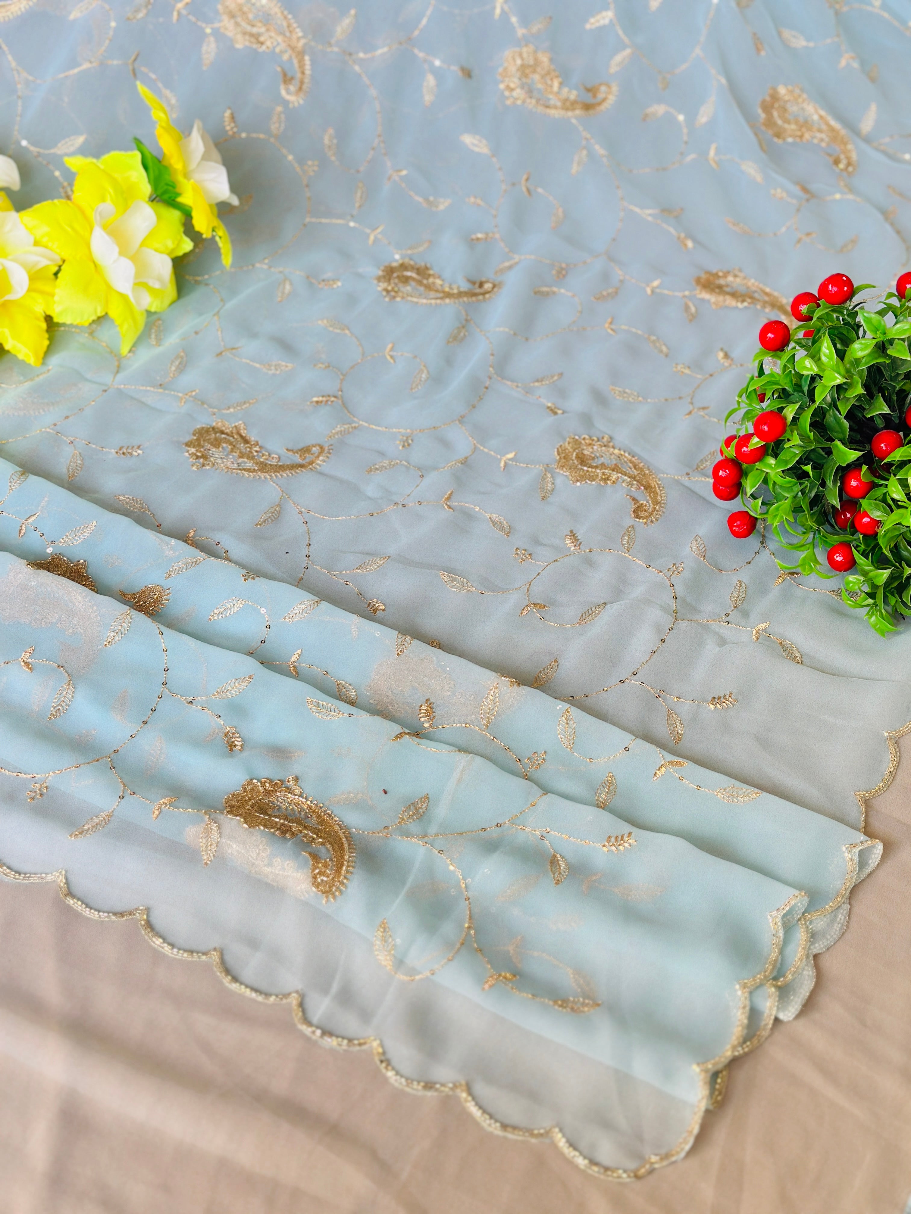 PURE GEORGETTE SAREE WITH PREMIUM HANDWORK