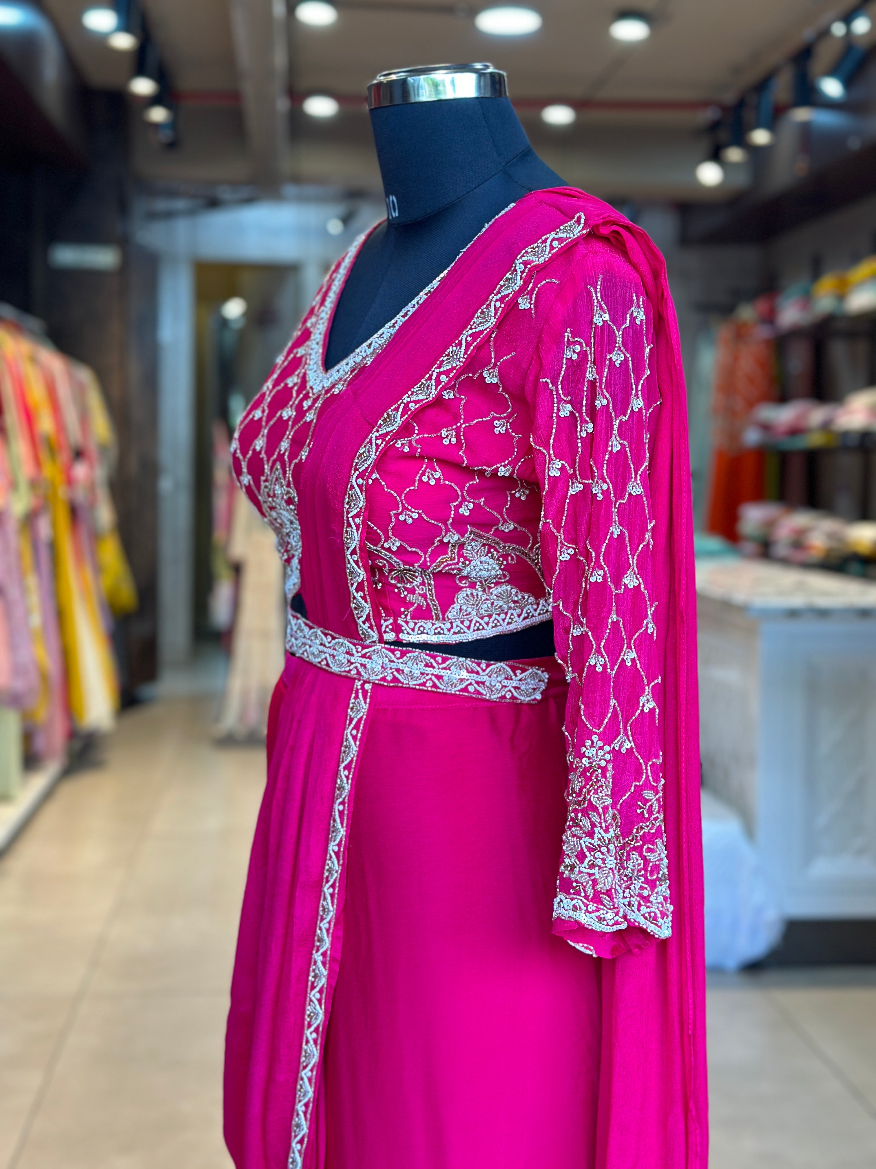 PRE DRAPPED HEAVY HANDWORK SAREE