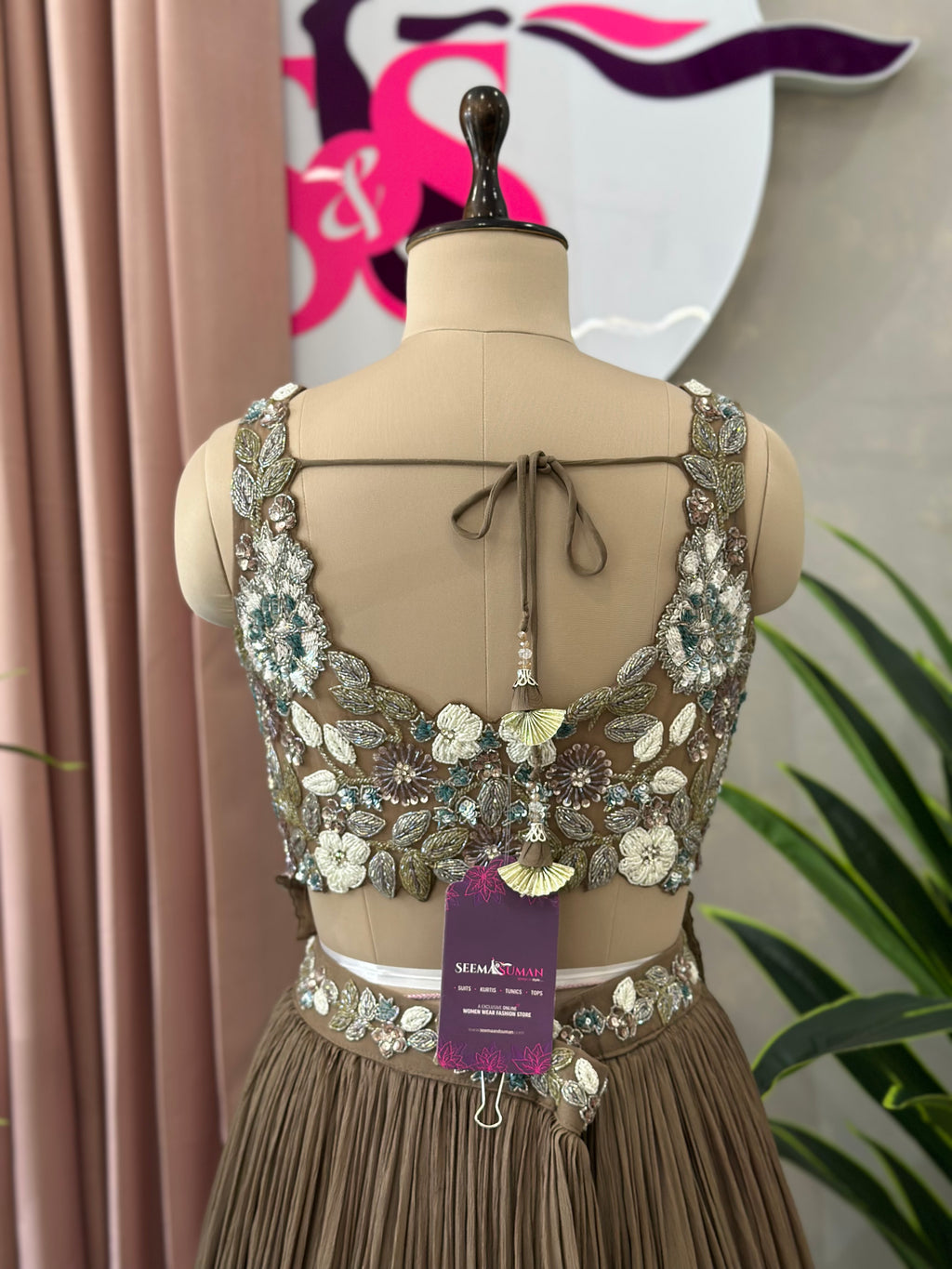 Designer Handwork Blouse Lehenga with Pleated Skirt