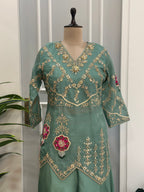 Elegant Handwork Kurta Palazzo Indo-western Set With Dupatta