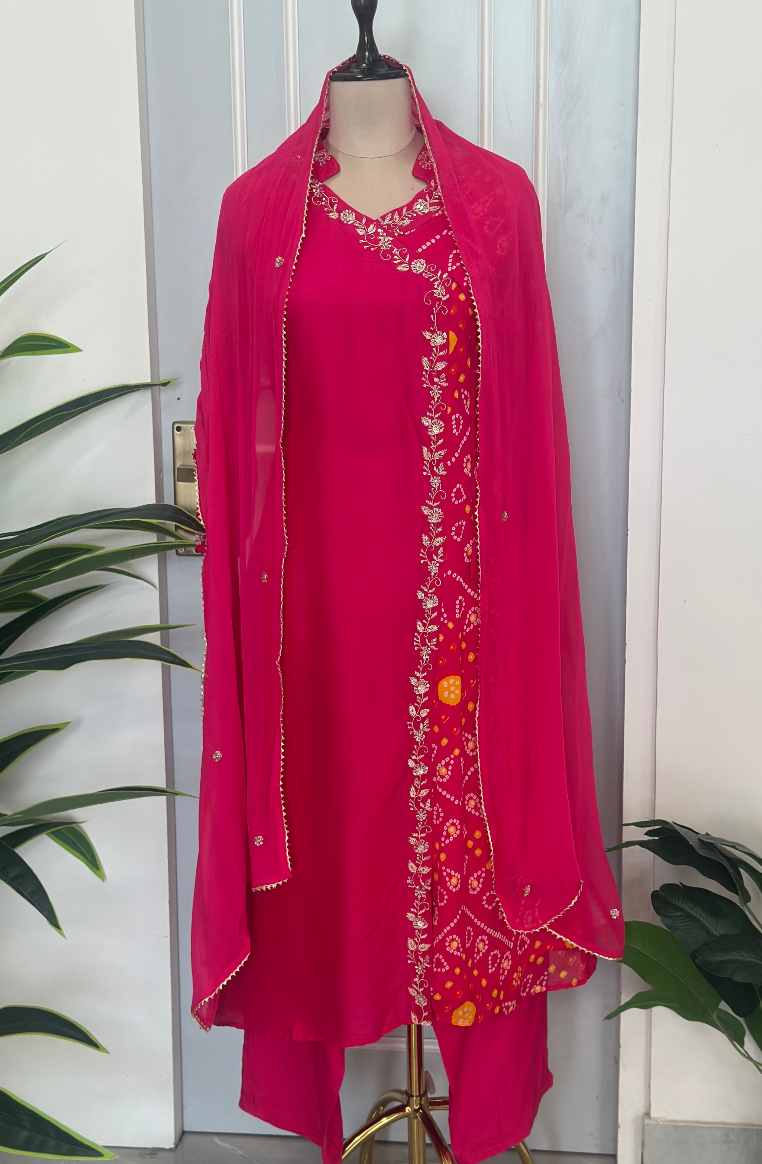 Traditional Bandhani Angrakha Kurta Set with Dupatta ✨