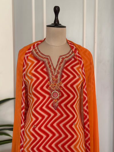Sunset Leheriya Handwork Kurta Set