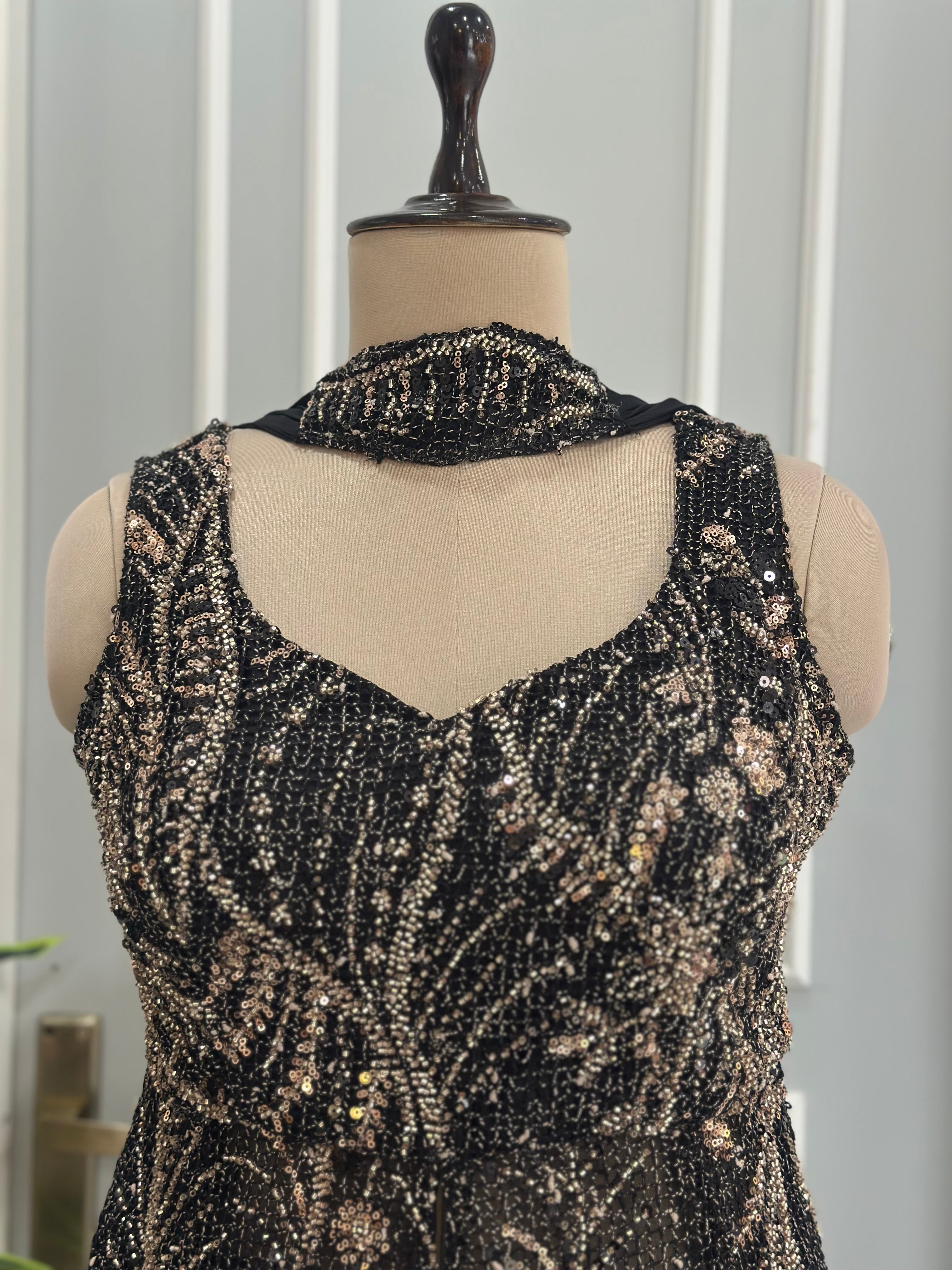 Royal Black Heavy Handwork Occasion Wear Indo-western Set